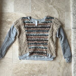 Amadi from Anthropologie Striped Faux Fur Sweater - Gray and Brown